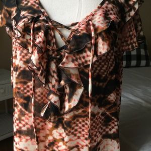 Brown and pink snake print poly blouse